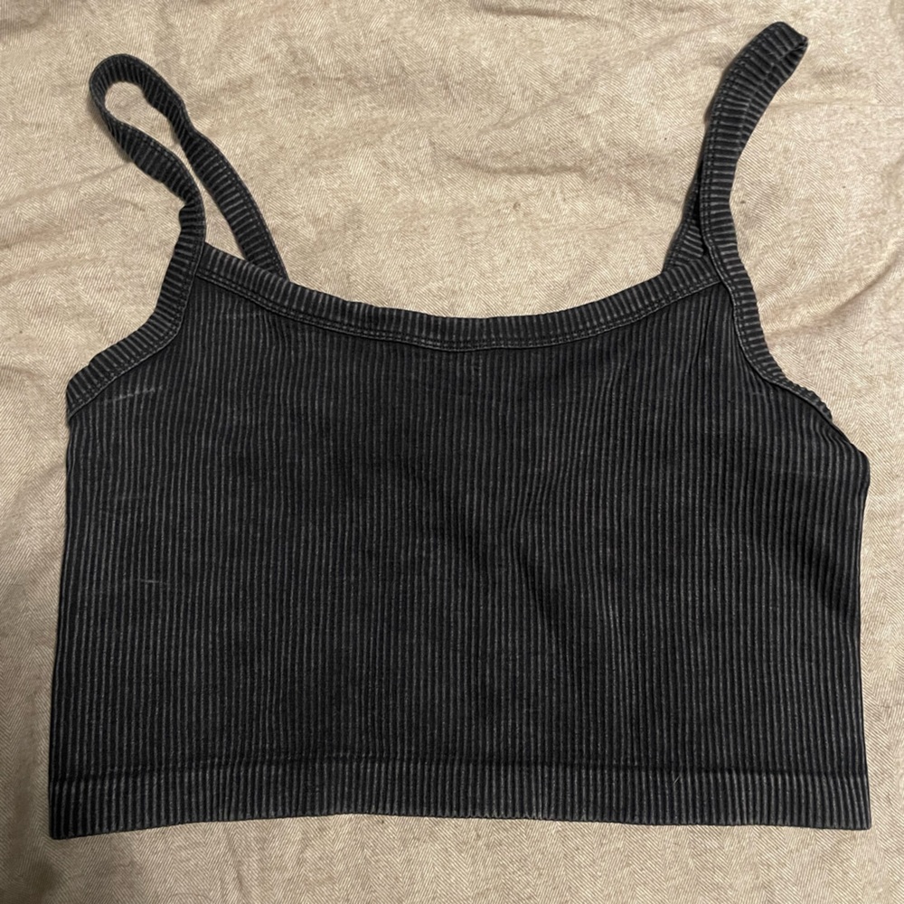 Black Ribbed Crop Tank Top